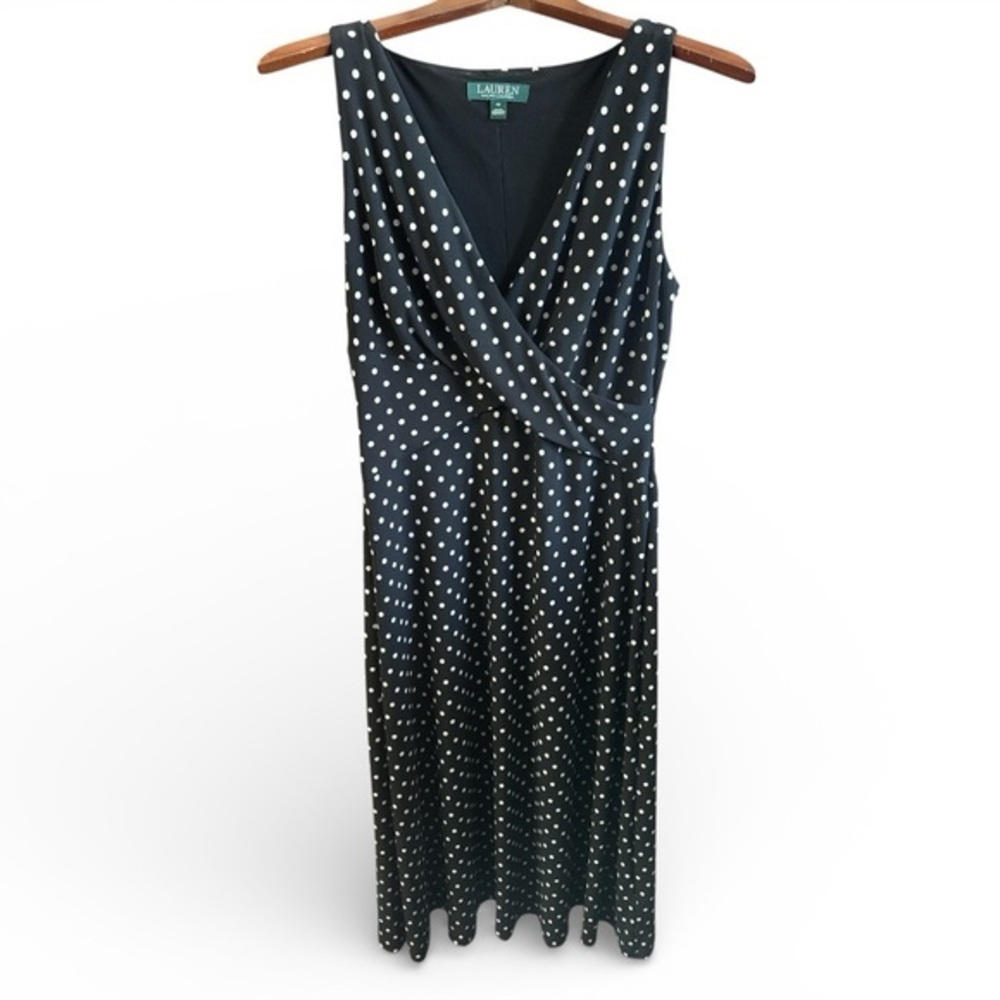 Ralph Lauren Size 10 Black and White Polka Dot Maxi Dress Sleeveless Elegance